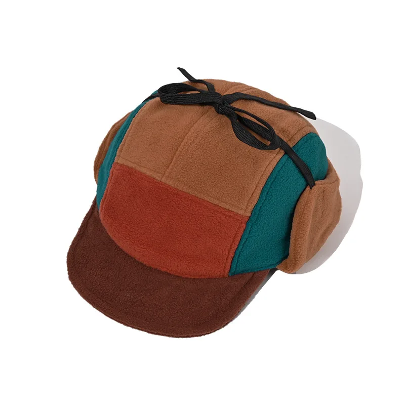 

Winter Fleece Baseball Hat with Ear Flaps Quick Dry Thermal Skull Cap for Men Women 5-Panel Colorblock