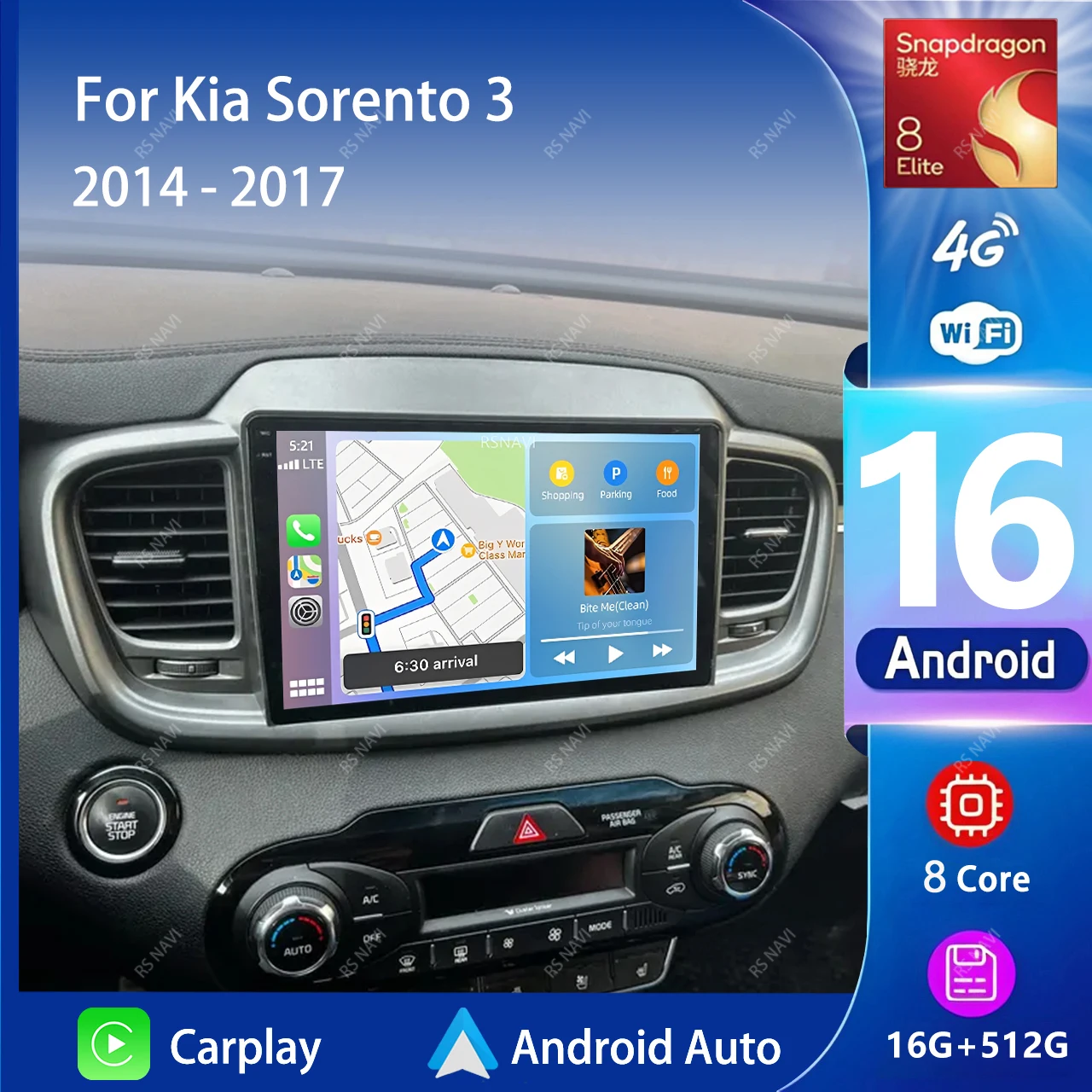 Radio Multimedia para Auto con Android 16 y Carplay para Kia Sorento 3 2014-2017, Navegación, Autoradio, GPS, Estéreo, Unidad Principal 2DIN