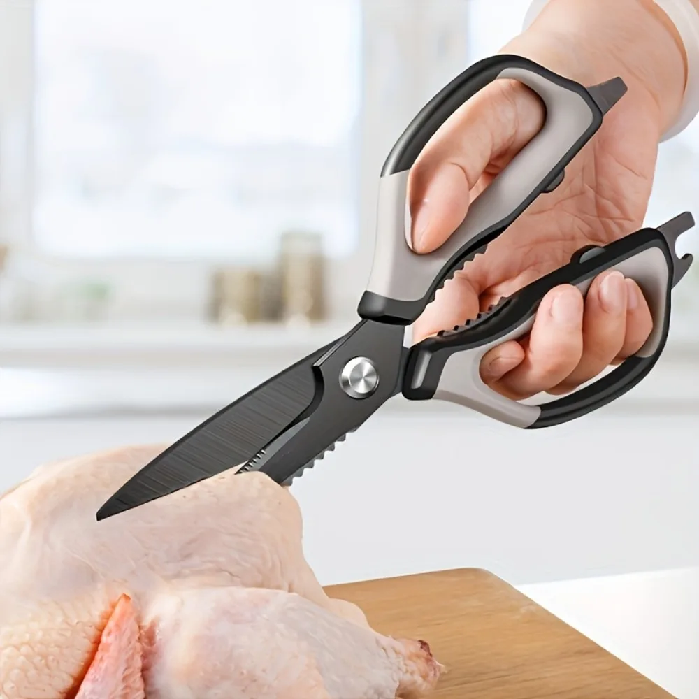 PLYS Stainless steel kitchen Scissors Black Titanium Chicken Bones Scissors Bottle Opener, Multifunctional Kitchen Tools