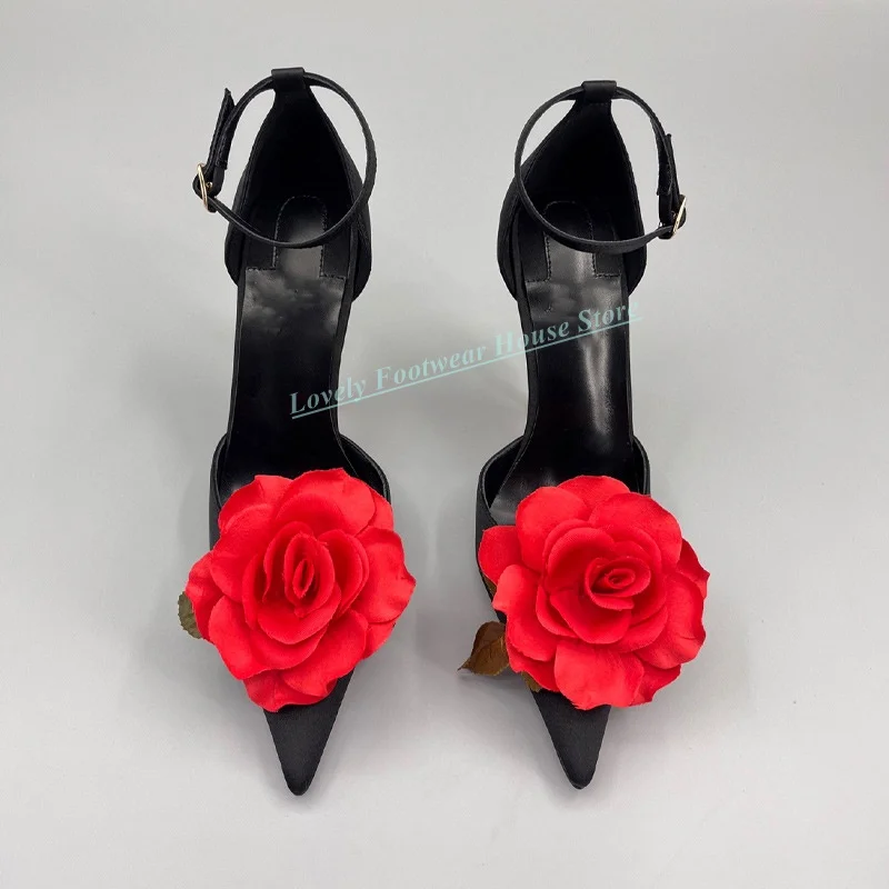 Graceful decoración floral señora chica zapatos de tacón alto punta puntiaguda estilo extraño tacón verde negro terciopelo mujer zapatos de fiesta