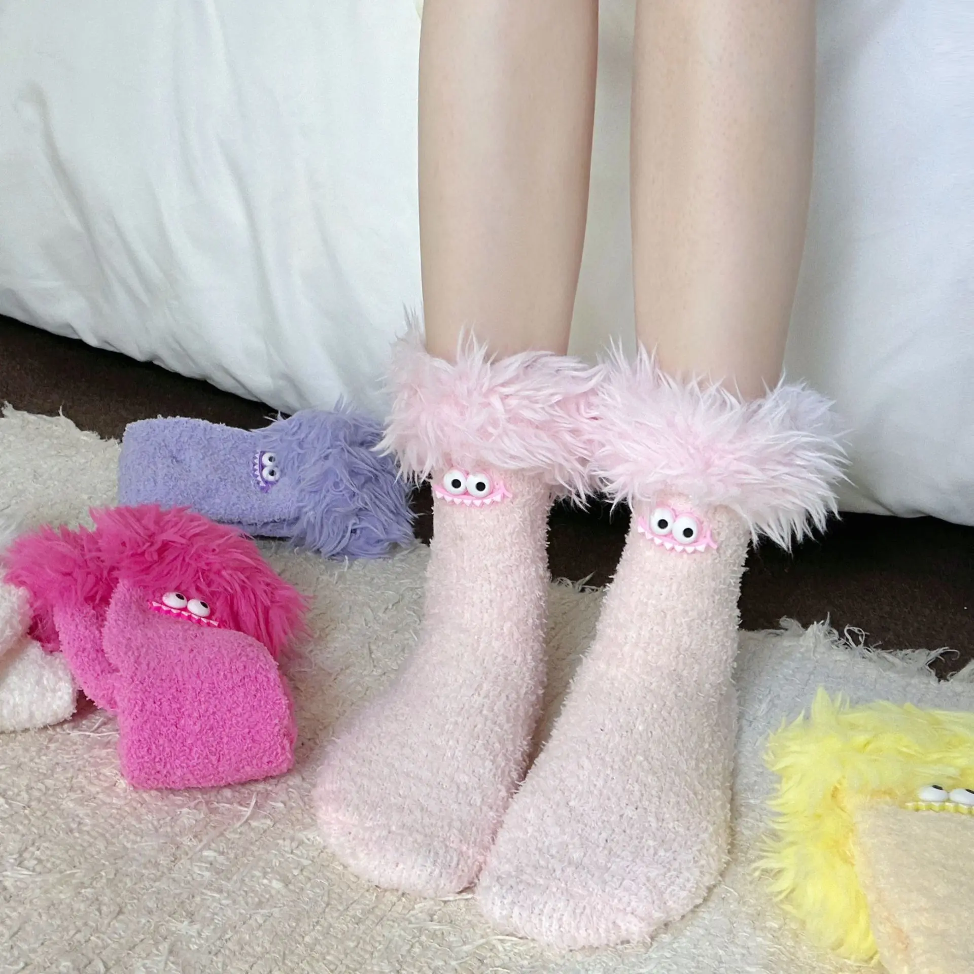

Women's Socks Cartoon Dopamine Japanese Kawaii Cute Funny Mid Tube Socks Thicked Warm Thick Coral Fleece Floor Socks For Girl
