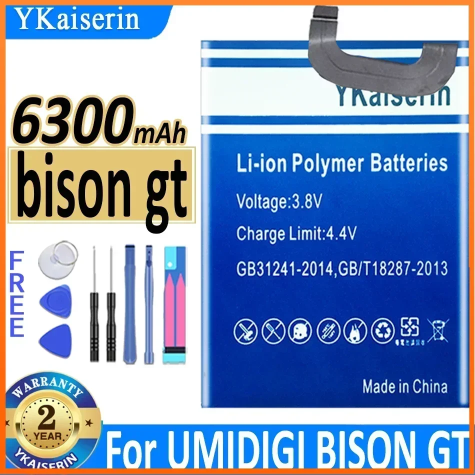 

Аккумулятор ykaisсеребрин 6300 мАч для Umi Umidigi Bison Gt, 6,67 дюйма, батарея Bison Bateria + номер отслеживания