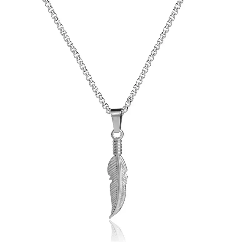 Stainless Steel Necklaces Long Feathers Hip Hop Pendant Chain Choker Charm Fashion Necklace for Men Jewelry Party Friends Gift