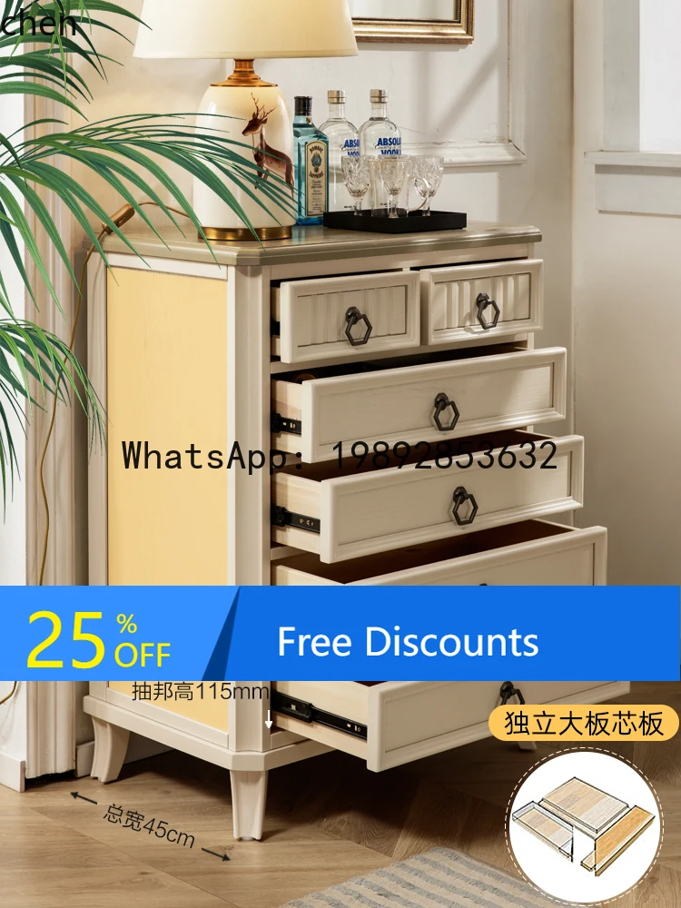 

cream wind solid wood chest of drawers bedroom bedside living room sofa next to the wall side cabinet locker