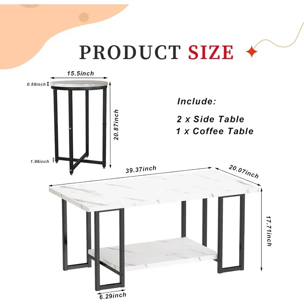 Dinning Table Serving Coffee Faux Marble Coffee Table With 2 Round End Side Tables White Black Dolce Gusto Mid Century Modern