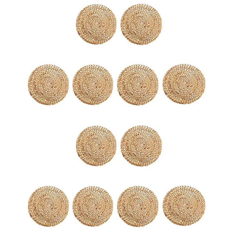 

VELIF-круглые тканые салфетки из ротанга, коврики из натуральной плетеной ткани, плетеные салфетки из соломы с водным гиацинтатом, набор из 12 шт.