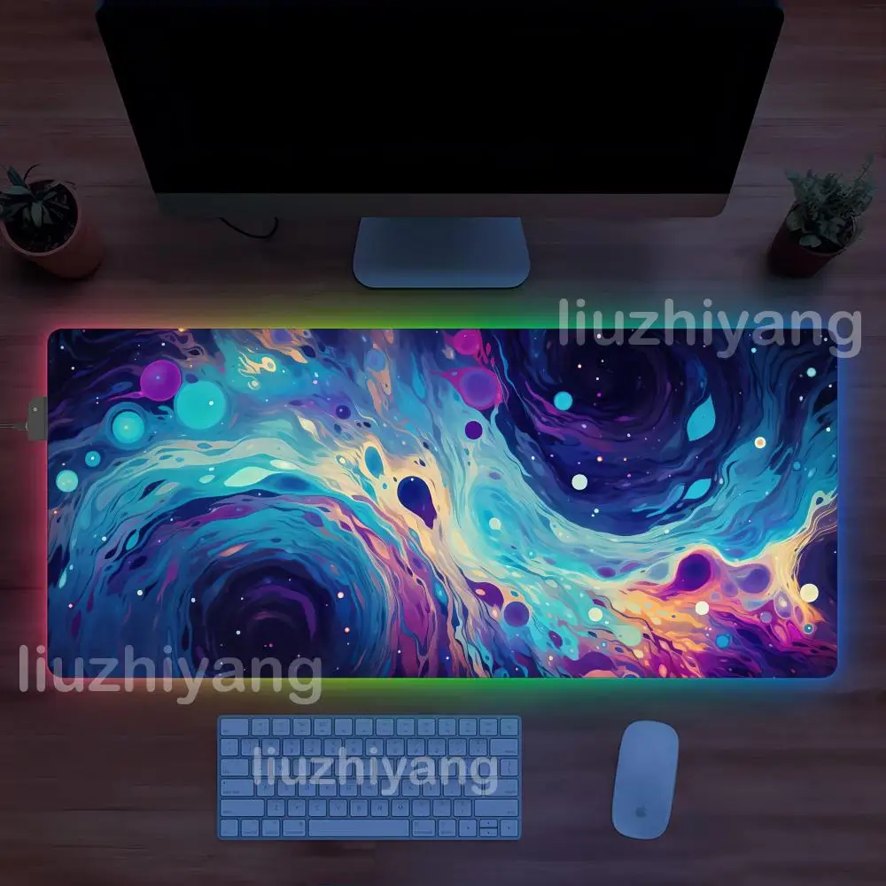 Liquid Vortex Mouse Pad RGB Lighted Mousepads Mechanical Keyboard Pads Office Computer Accessories LED Anti-slip Game Table Mats