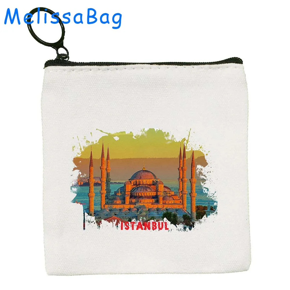 Istanbul Turkey Turkish Palestine Jerusalem Madrid Spain Watercolor Ink Oil Painting Canvas Coin Purse Key Case Bag Zipper Pouch