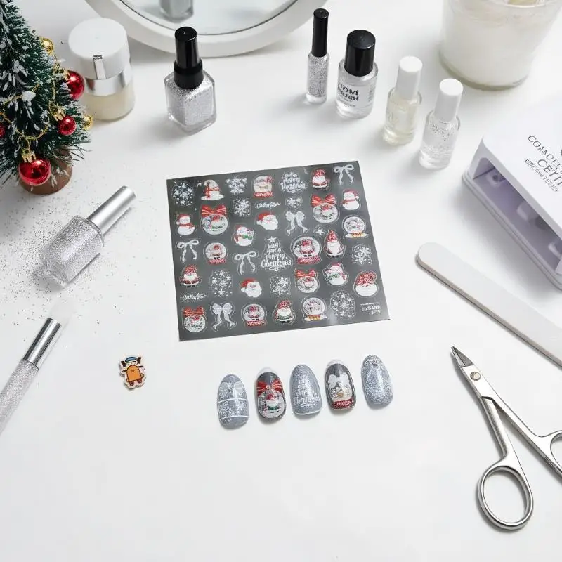 عيد الميلاد ثلج مسمار الفن ملصقات الشتاء الطازجة ملصقات الأظافر الأبيض الثلوج كريستال الكرة زخرفة ملصقات