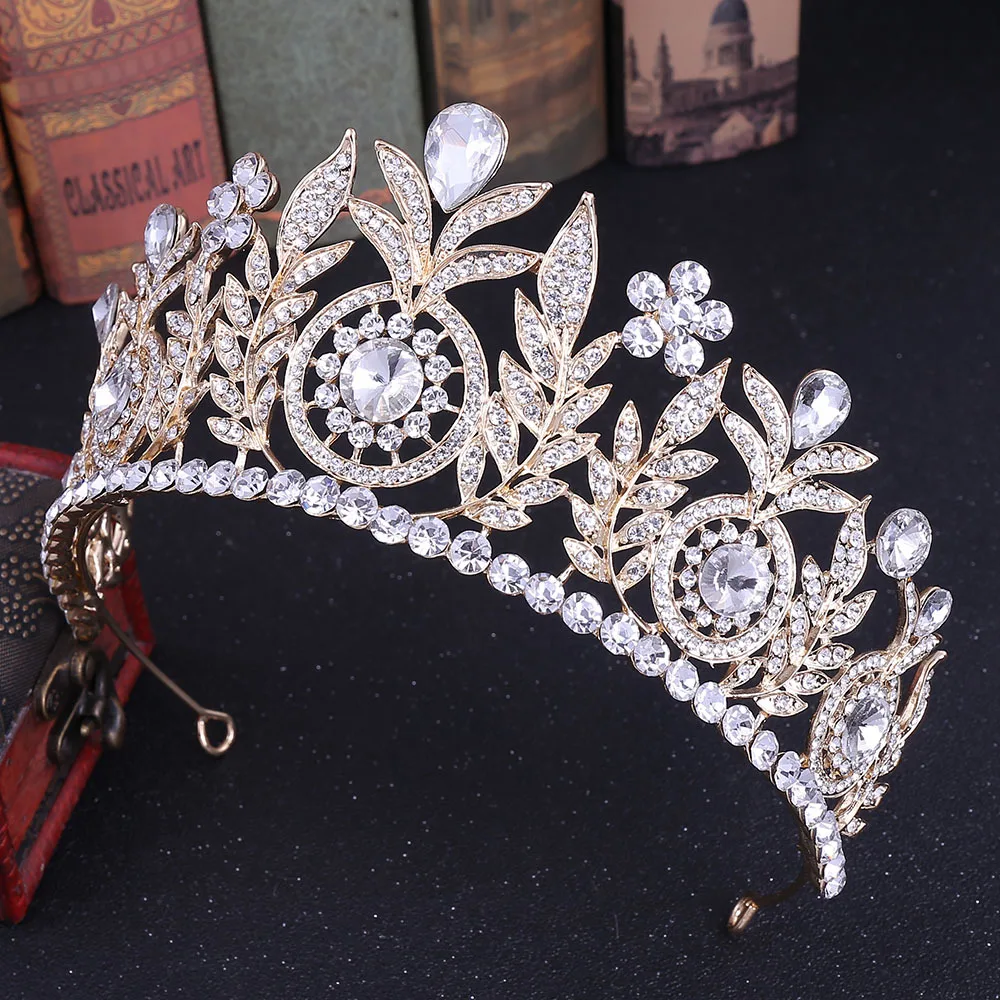 HB38 Luxury Bridal Crown คริสตัลแต่งงานอุปกรณ์เสริมผมเจ้าสาวแถบคาดศีรษะประกวด Headwear Gorgeous Princess มงกุฎ Queen Tiara