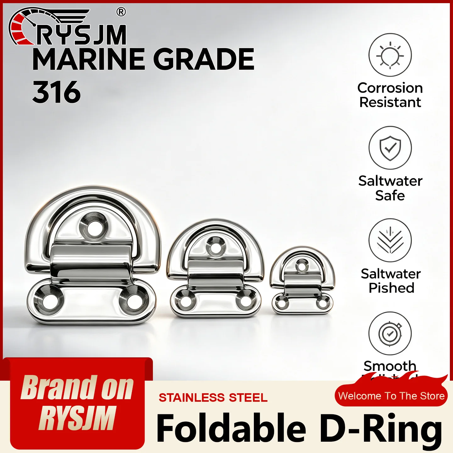 Stainless Steel Foldable D-Ring Mirror Polishing Fold Folding Deck D-Shaped Buckle Lock Deck Fixed Buckle Marine Accessories