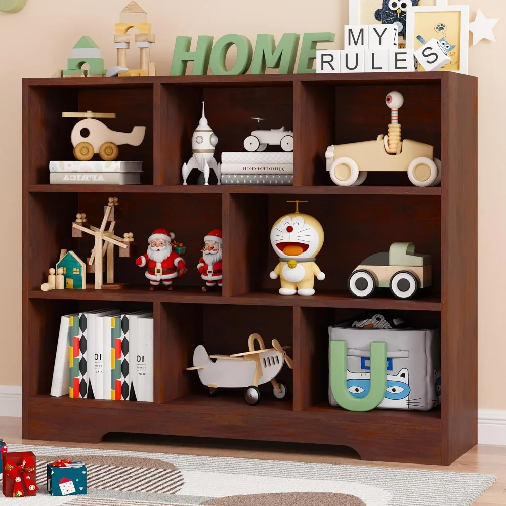 

Book Shelf, 8 Cubes Storage Organizer, 3-Tier Open Shelf Wooden Bookcase, Freestanding Cherry Bookshelf Cube Shelf for Bedroom,