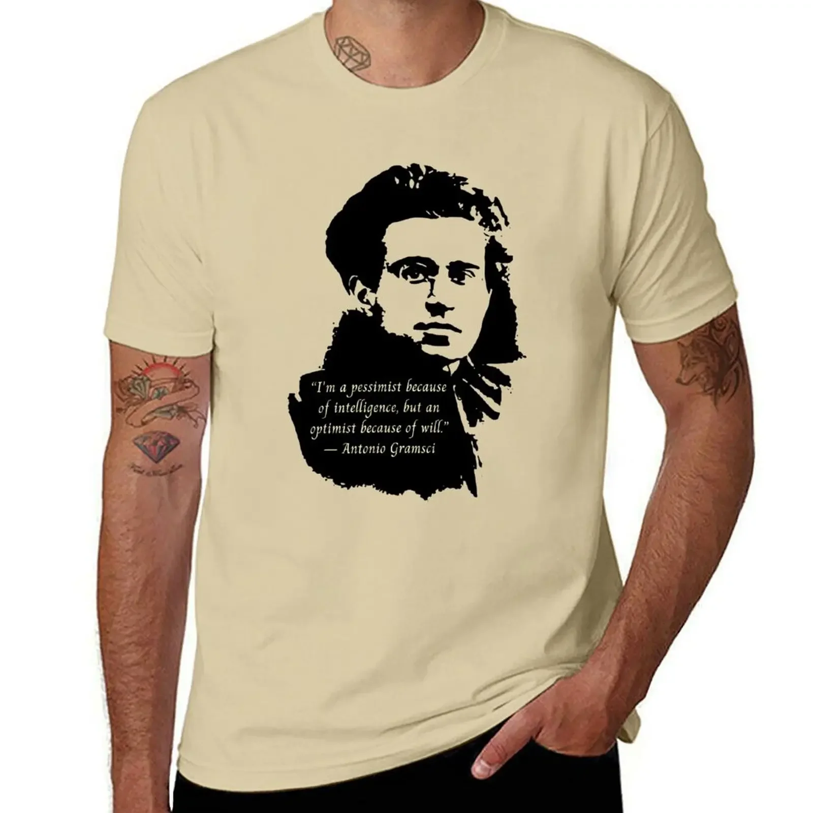 2024 Funny Antonio Gramsci Portrait and Quote: I'm A Pessimist Because of Intelligence, But An Optimist Because of Will. T-Shirt