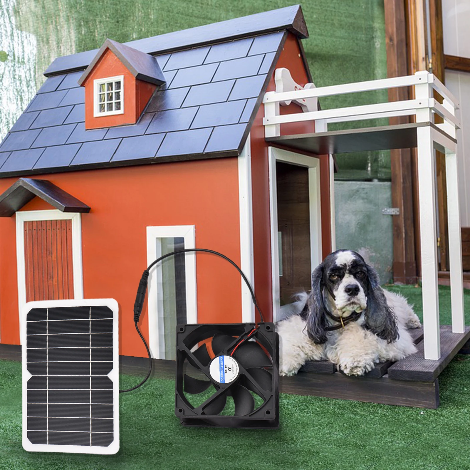 6W 5V Solar Panel with Fan Ventilator Chicken Coops Solar Fan Solar Cell for Dog Chicken House Sheds RV Mini Cooling Ventilator