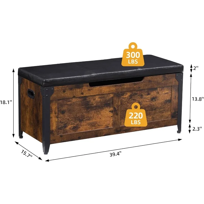 Storage Chest, Storage Trunk with Safety Hinges, Wooden Storage Bench with Metal Frame, Shoe Bench, Large Storage Organizer