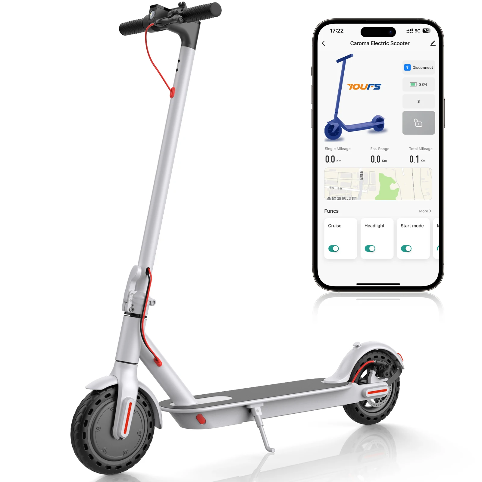 Caroma Electric Scooter, Peak 630W Motor, Up to 20 Mph, 18 Miles Long Range, 8.5