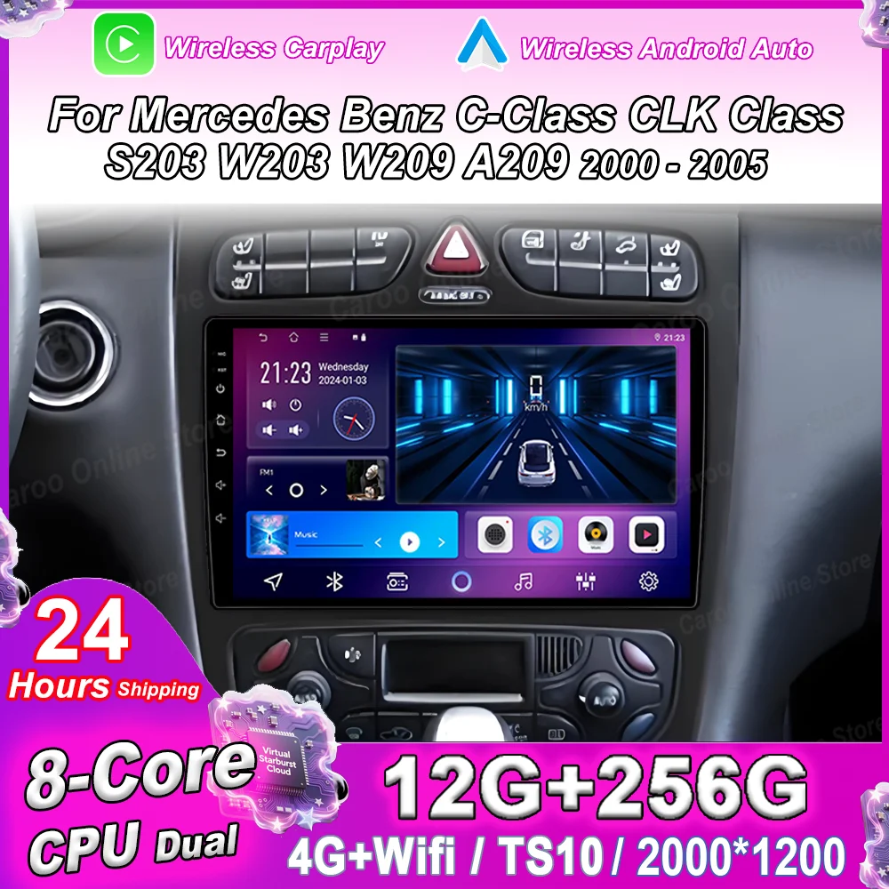 

Android 15 Carplay For Mercedes Benz C-Class CLK Class S203 W203 W209 A209 2000 -2005 Auto Multimidia Video Player Head Unit 4G