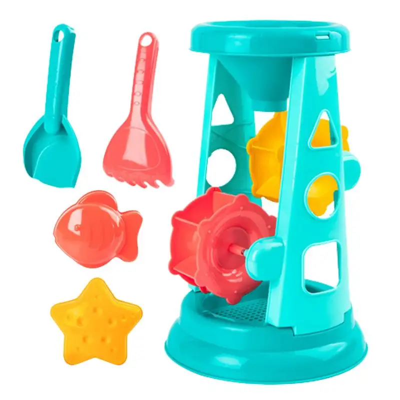 5Pcs Beach Toys For Children Sand Windmill Hourglass Toys Set For Toddler With Molds And Shovels Outdoor Sand Toys For Kids