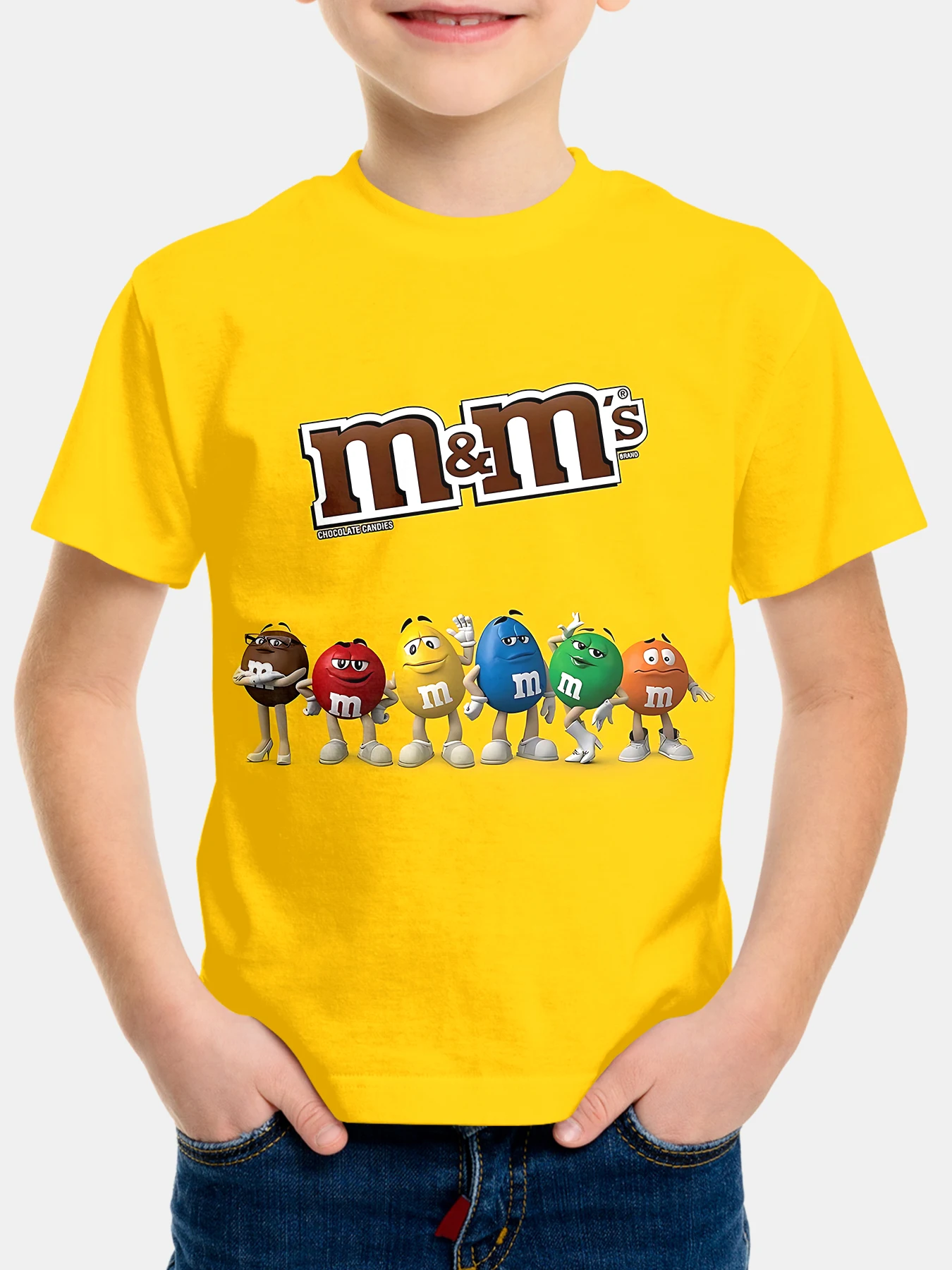 الكرتون الشوكولاته M-M & M's شعار ثلاثية الأبعاد طباعة ملابس الطفل 5 إلى 14 سنة الذكور الملابس في الهواء الطلق للأطفال صبي فتاة الطفل تي شيرت كامل #3