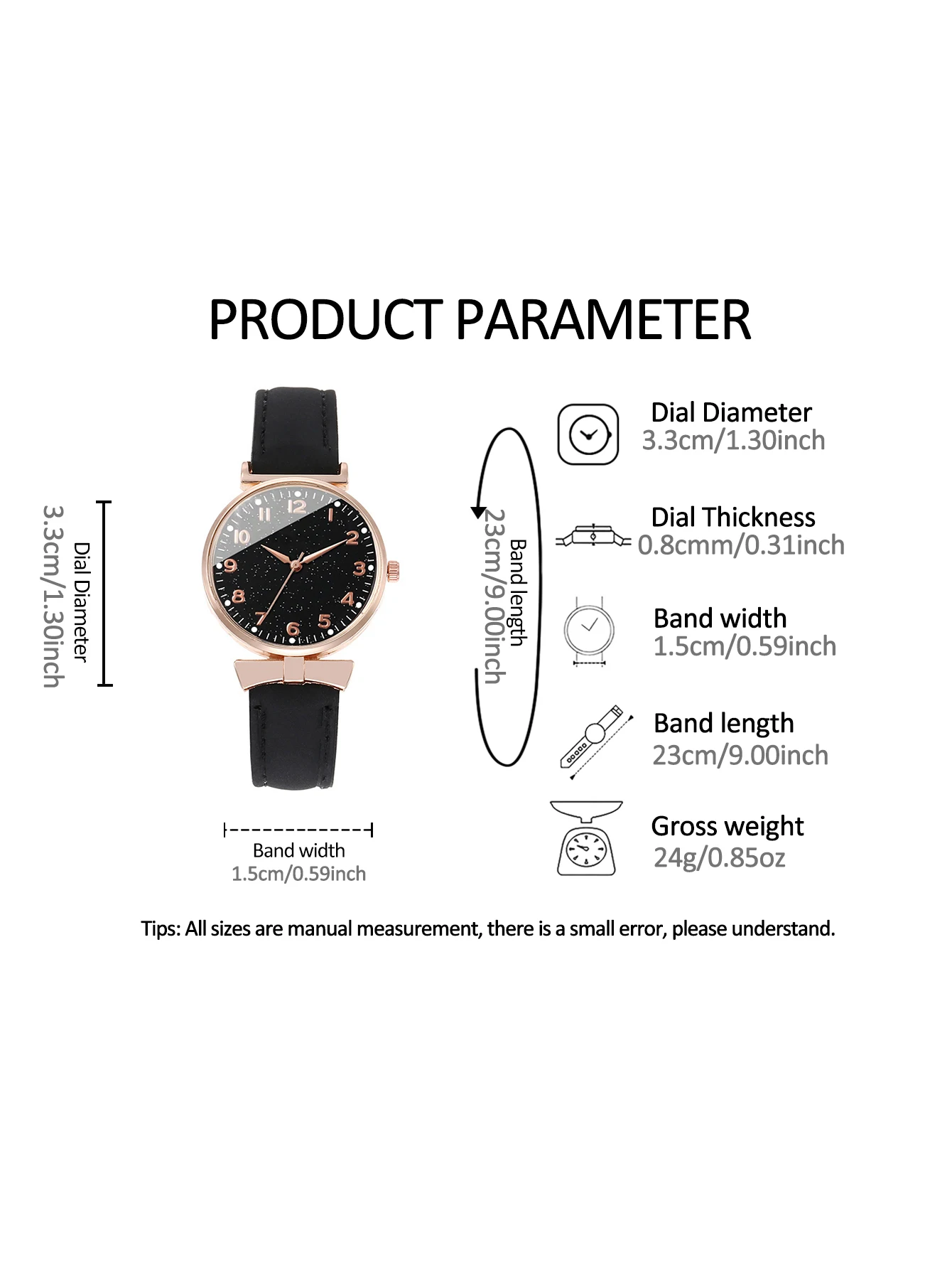 Relógio de quartzo de couro preto feminino, conjunto com colar de diamantes elegante e simples, presente da estação de volta às aulas