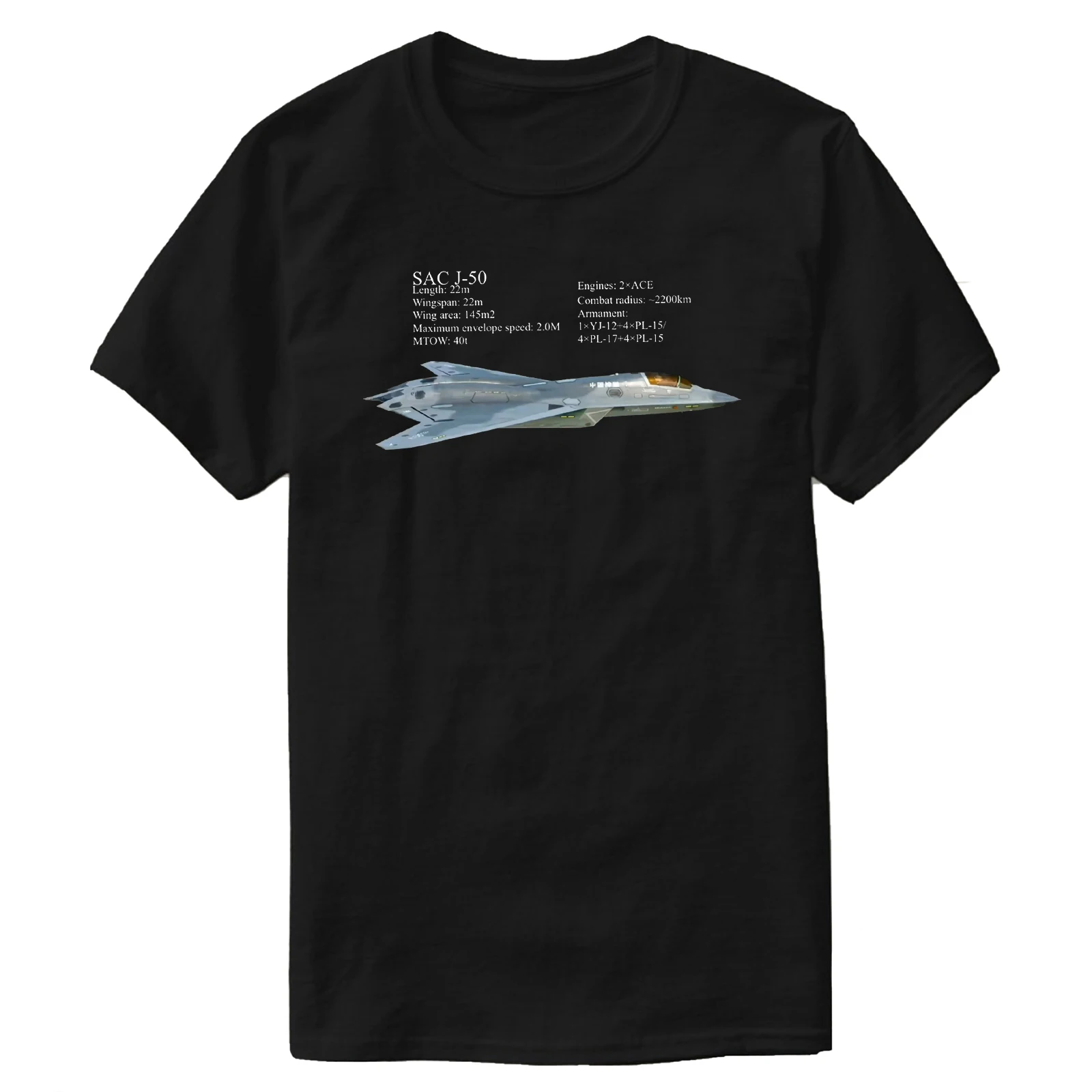 6th Gen Chinese SAC J-50 Stealth Fighter Aircraft T-Shirt 100% Cotton O-Neck Short Sleeve Summer Casual Mens T-shirt Streetwear