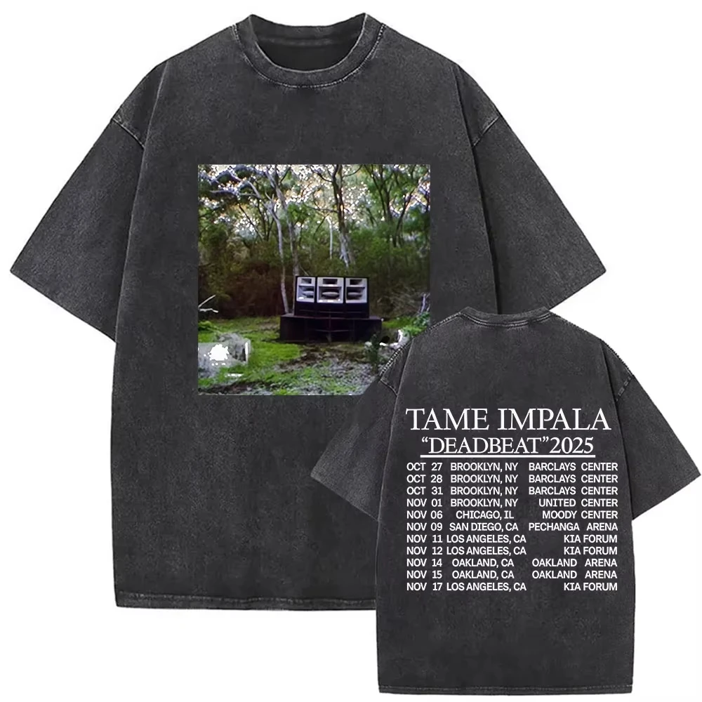 Rock Band Tame Impala Deadbeat Tour 2026 Album T-shirt Mens Vintage Oversized Washed T Shirts Fashion Hip Hop Fans Gift T Shirts
