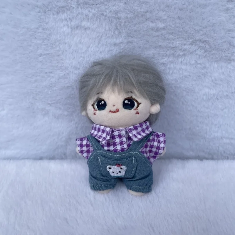 10cm cotton doll clothes, plaid shirt, suspender pants, one piece suit, doll changing, stock package, cute shipping