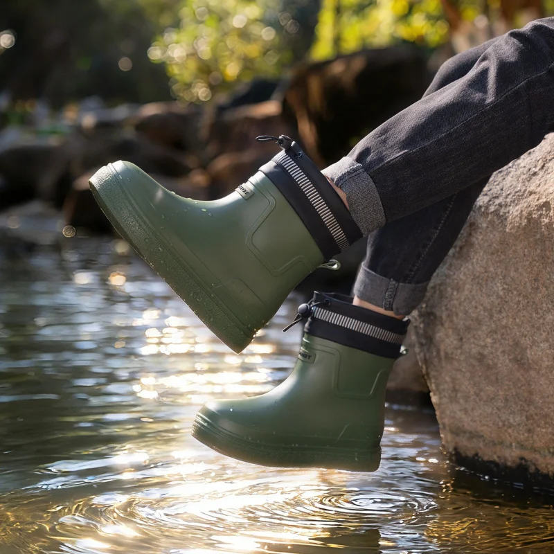 German Non-slip Rain Shoes Men Mid-calf Warm Rain Boots Plus Velvet Waterproof Shoes Kitchen Shoes Car Wash Fishing Shoes Women