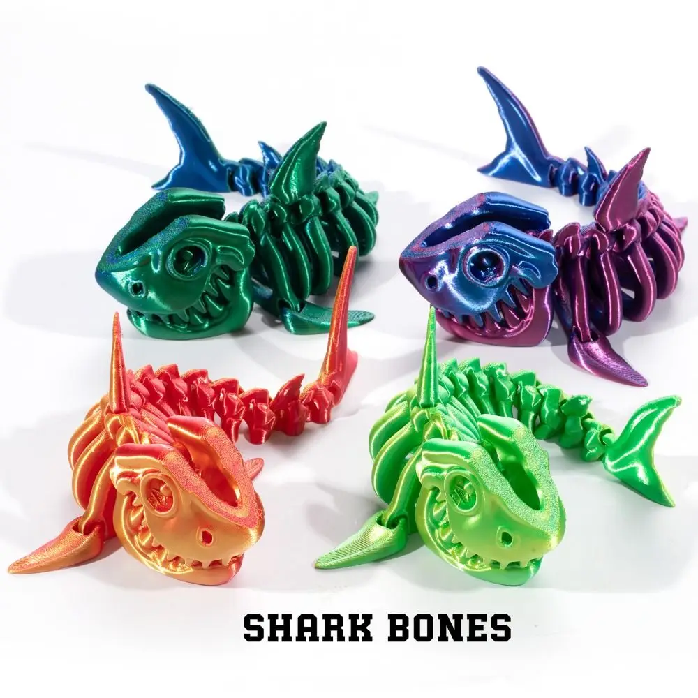 PLA Plastic 3D Printed Shark Bones Model 5 Colors Multi-jointed Shark Bones Desktop Ornaments Movable Animal Simulation Model