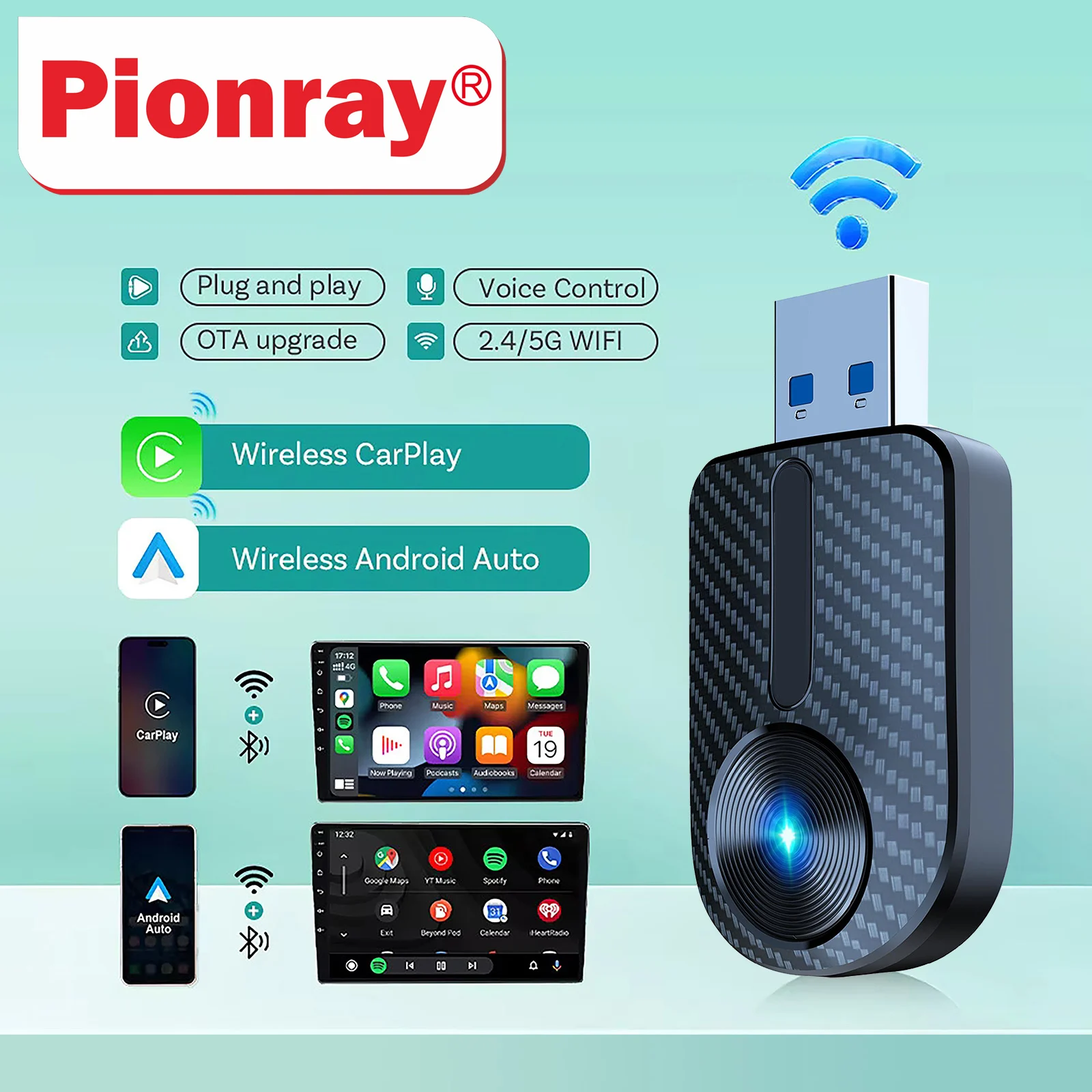 carplay sans fil carplay voiture adaptateur carplay sans fil Pionray nouvel adaptateur CarPlay sans fil 2 en 1 et Mini adaptateur sans fil automatique Android, 5Ghz WiFi type-c/USB Plug Play Carplay sans fil