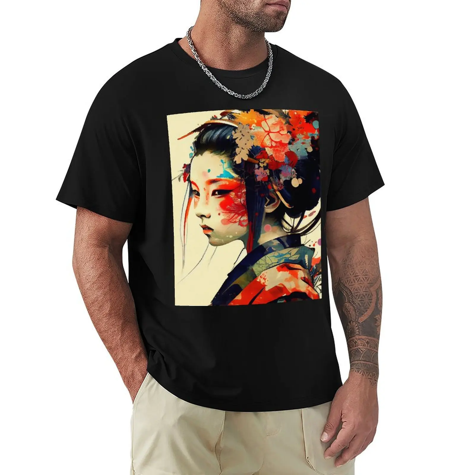 Samurai, Geisha, Yakuza, traditional Japanese paintings T-Shirt graphics cotton graphic tees anime stuff Men's t-shirt