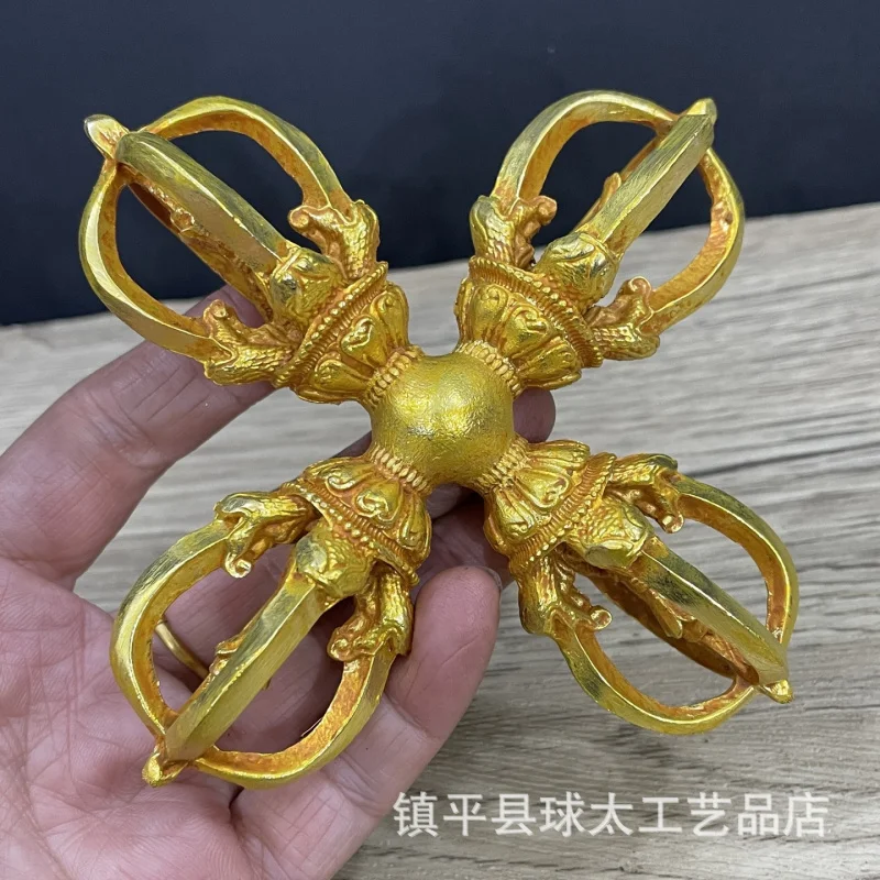 

Copper Cross Tibetan Style Four-Prong Vajra Decorative Craft Ornament Antique Handheld Piece