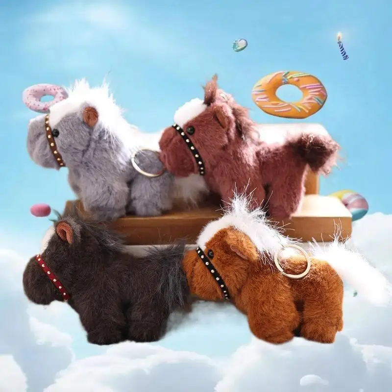 Porte-clés cheval de dessin animé 15cm, poupée en peluche douce, chien en peluche, sac à dos, pendentif, cadeau pour fille et femme