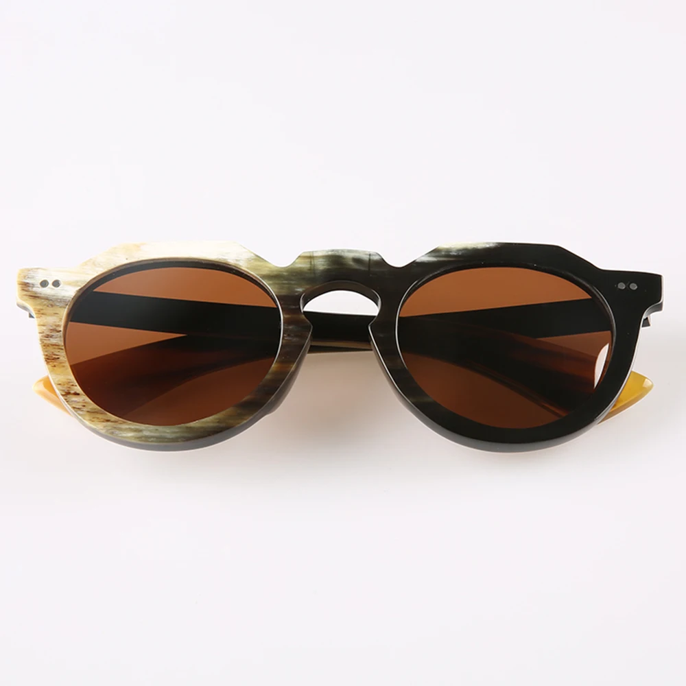 

Мужские солнцезащитные очки, женские винтажные уникальные многоугольные мужские солнцезащитные очки ручной работы с натуральным рогом, модные классические очки большого размера