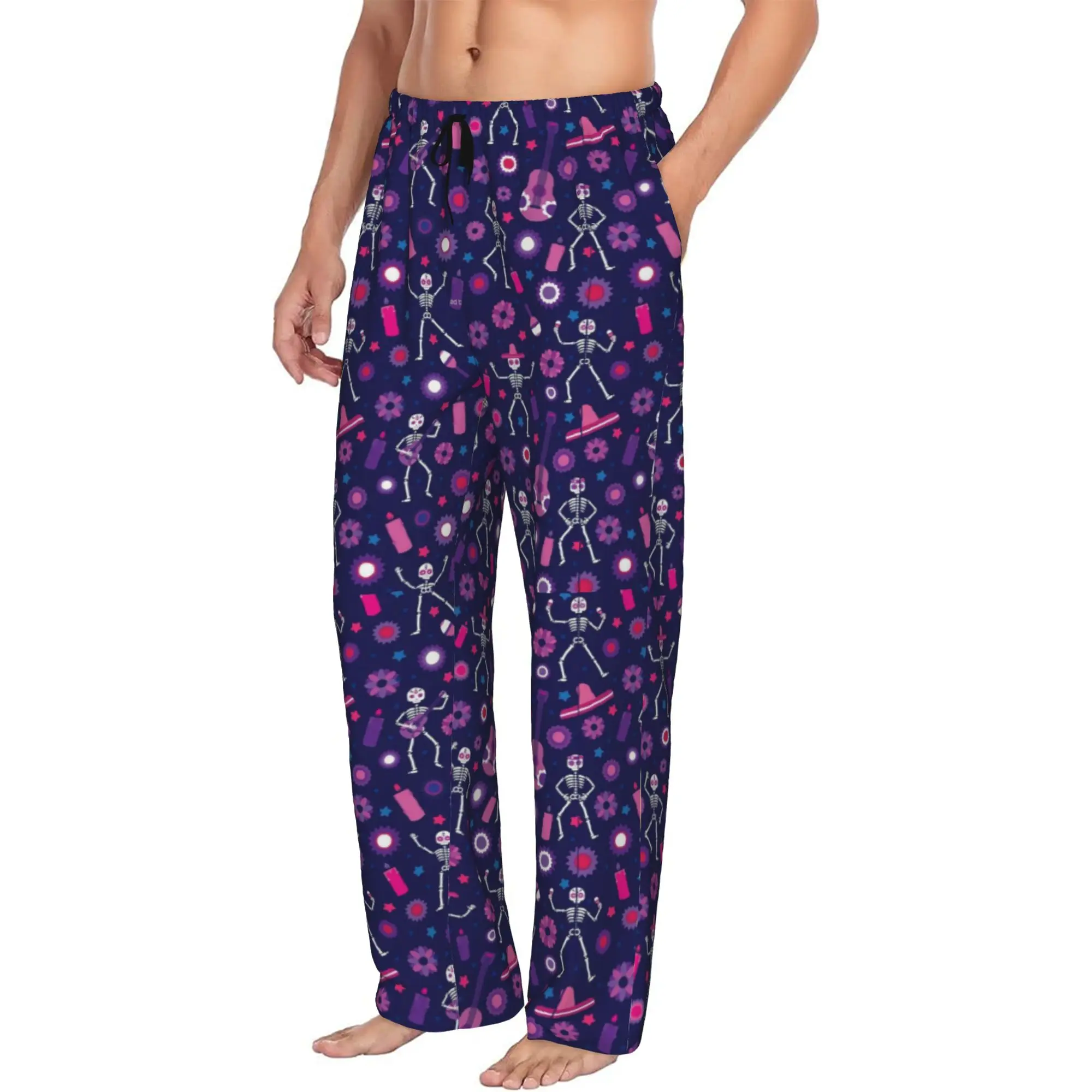 Custom Printed Men's Halloween Skull Pattern Pajama Pants  Sleepwear Sleep Lounge Bottoms with Pockets