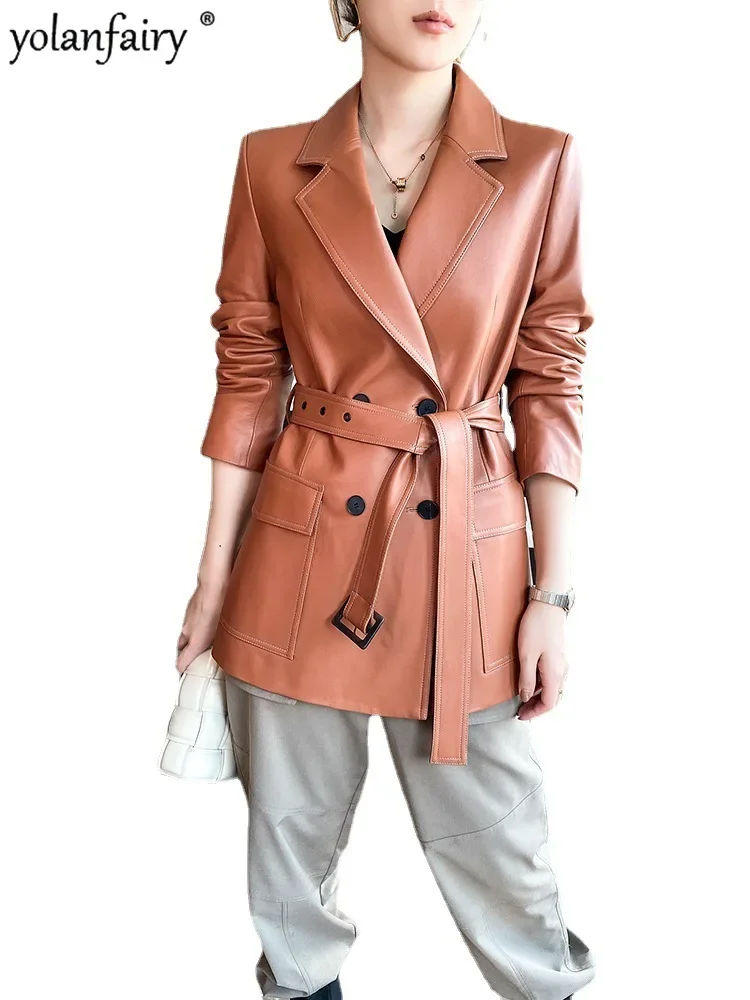 Genuine Leather Pure Sheepskin Coat Women's Leather Jacket Women Autumn New Suit Jackets British Style Casual Fashion Clothes FC