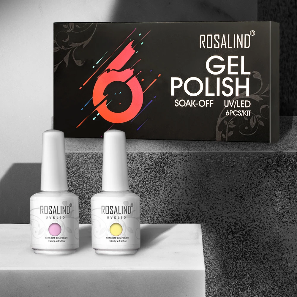 ROSALIND Set di Gel da 15ML 2/6 pezzi Set di smalti per unghie colori Semi permanenti Soak Off Gel UV Base Top Coat decorazione per unghie