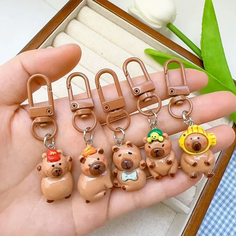 1/10Pcs Resin Capybara Keychains Women Men Charms Funny Cartoon Glossy Flatback Animal Pendants Keyring Jewelry Making Findings