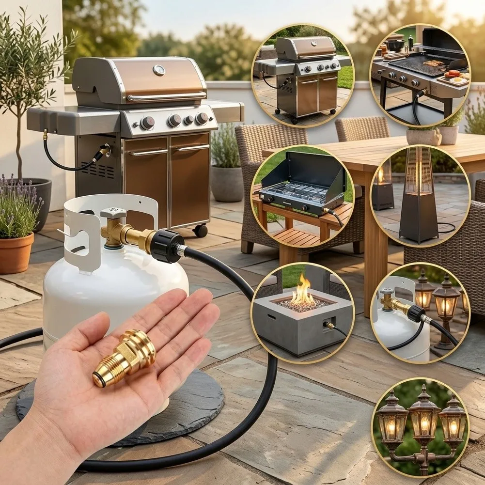 2-Pack POL to For QCC1 Propane Adapter for Grills Heaters Stoves RV Appliances Fire Pits Patio Outdoor Gas Valve Conversion