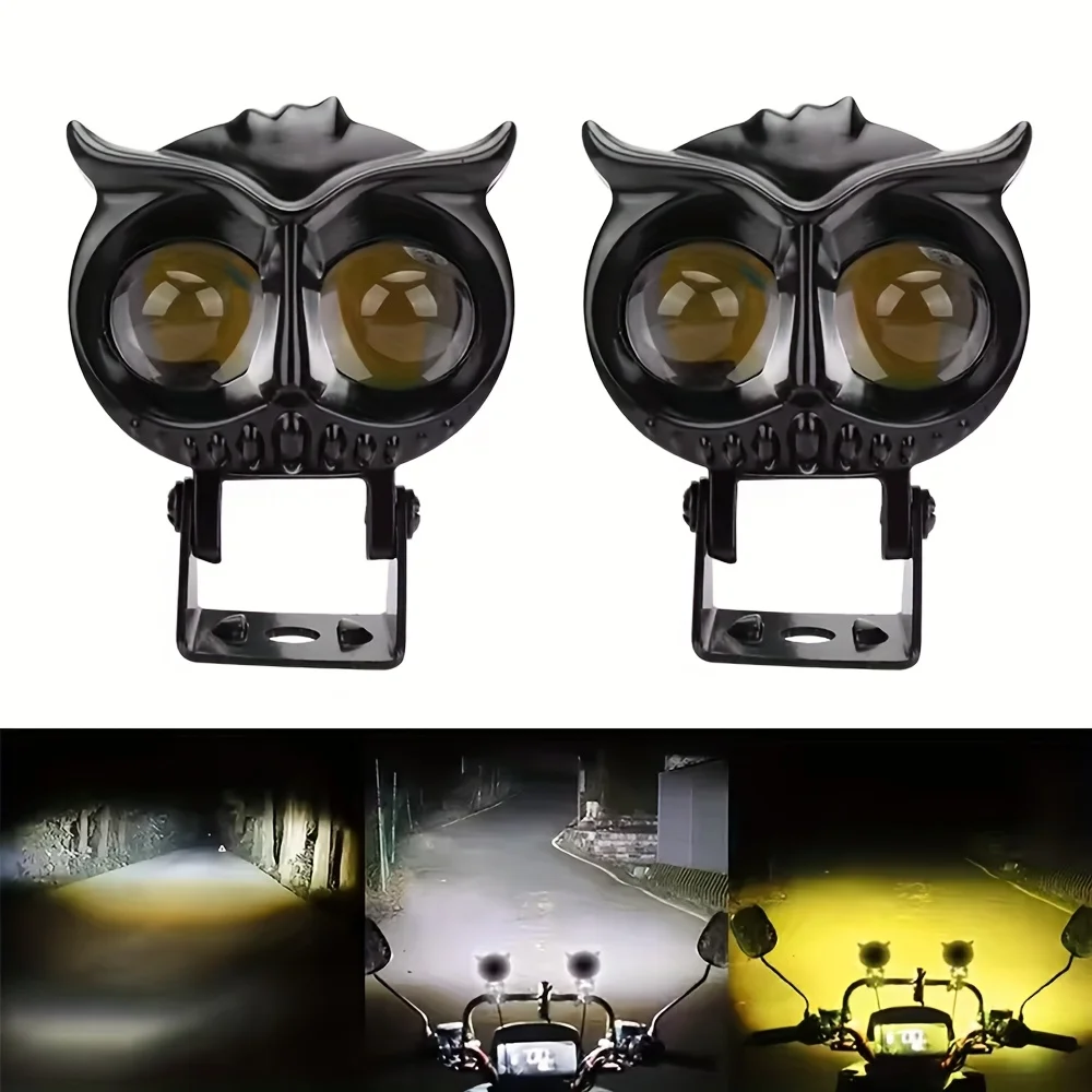 

Dual Color Motorcycle Headlight Owl Design 4 Modes Auxiliary Spotlights Motorbike Scooter Fog Lamp Running Lights