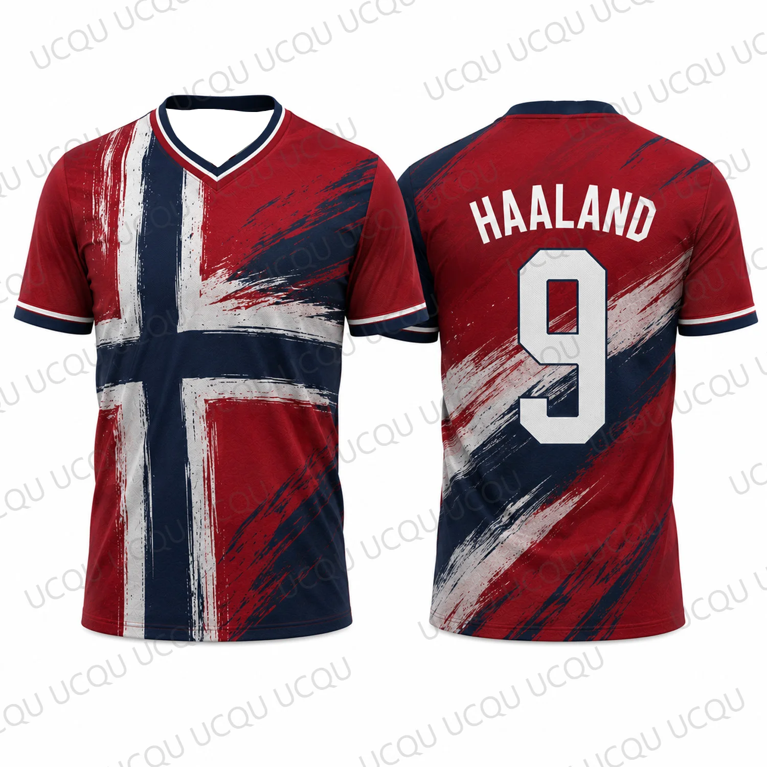 2026 Neues Sommer Haaland 9 Flaggen-Fußballtrikot Herren Fußball-Fan-Shirt V-Ausschnitt Kurzarm Sport-T-Shirt Grafik-Geschenk
