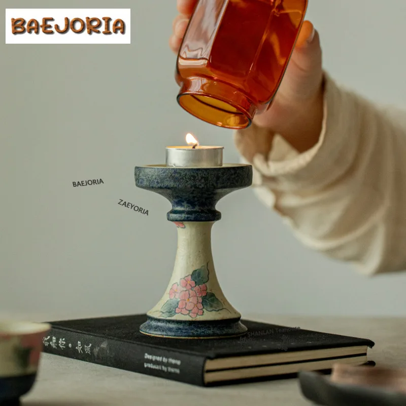 Caramel Glaze Hand Painted Hydrangea Candle Holder Retro Scented Aromatic Candles Candle Lights Teaset Literati Decoration