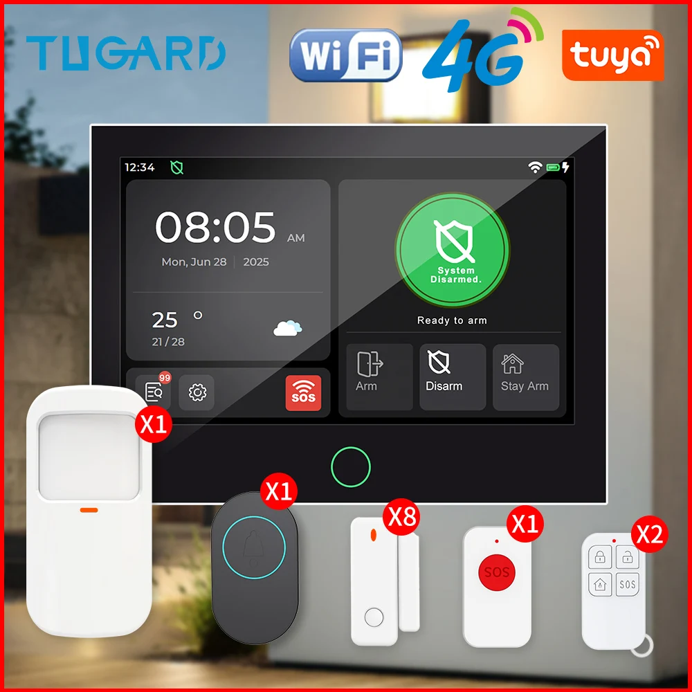Tuya Smart Home Security System Wireless 4G WiFi GSM Alarm with Door Motion Sensor Alexa Compatible Burglar Alarm