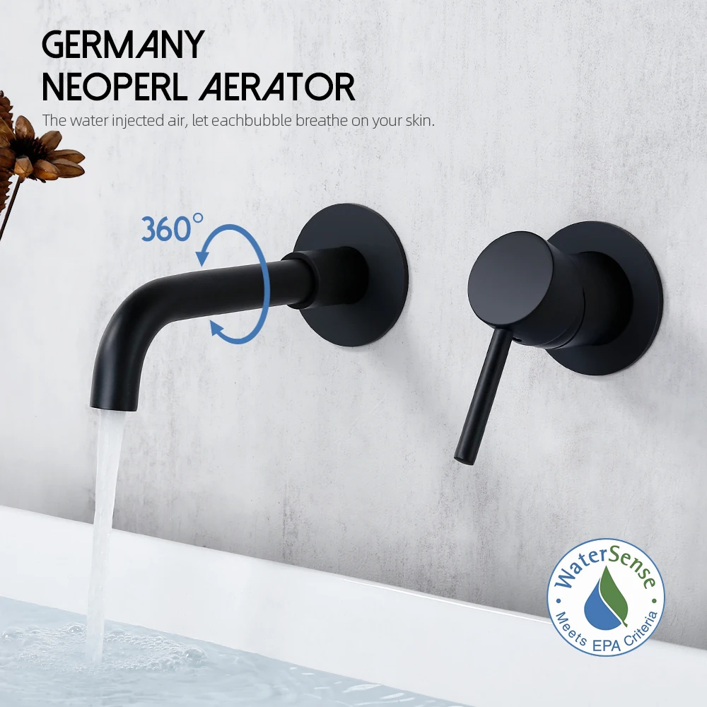 Bathroom Faucet Mixer Sink Tap Wash Basin Matte Black Hot And Cold  Water Wall Mount Spout Bath With Modern Lever Handle 1085