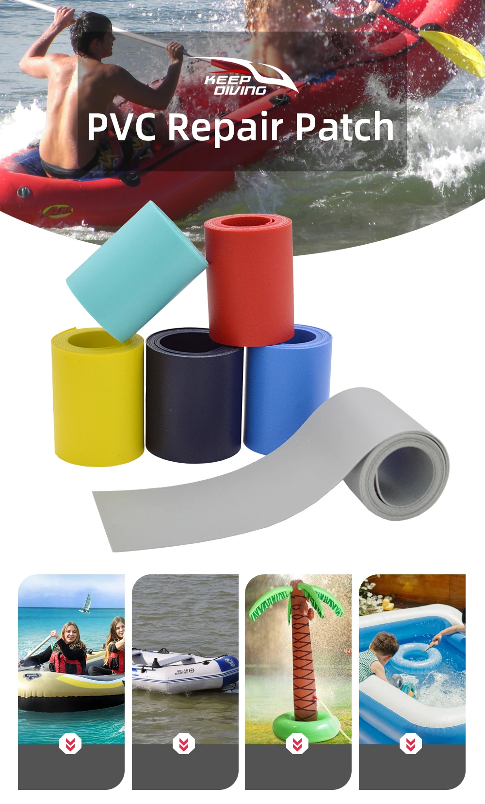 1 Rolle aufblasbare PVC-Reparaturflicken für Boote, speziell für beschädigte, leckende Löcher, wasserdichtes Reparaturwerkzeug – Detail 1