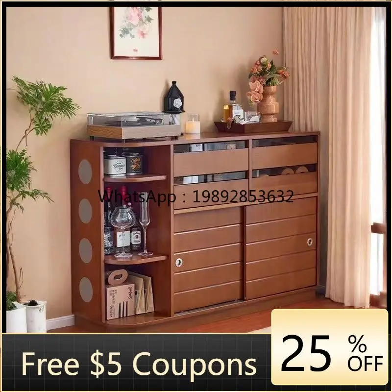 LYY Light Luxury Vintage Style Boxwood Sideboard Solid Wood Storage Small Apartment with Drawers Living Room Tea Side Cabinet