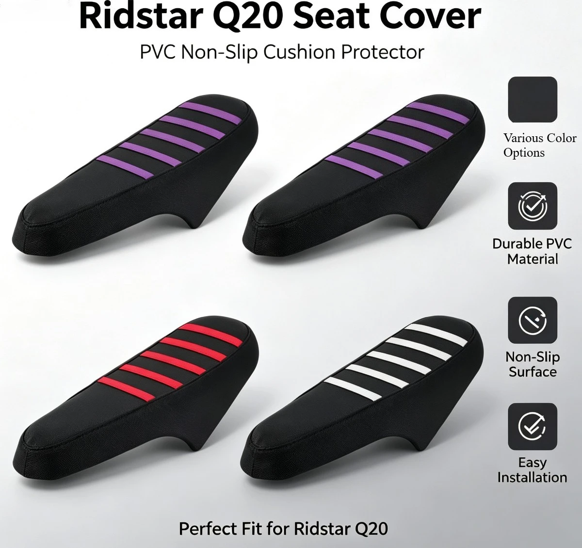 For Ridstar Q20 Motorcycle Seat Cover, PVC Waterproof Non‑Slip Particle Design Electric Bike E‑Bike Scooter Bicycle Accessories