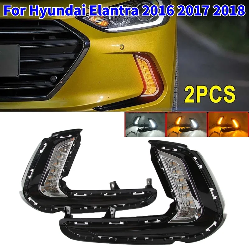 2Pcs Car Front Bumper LED Daytime Running Light Fog Light With Wiring Harness with Circuit Driver for Hyundai Elantra 2016-2018