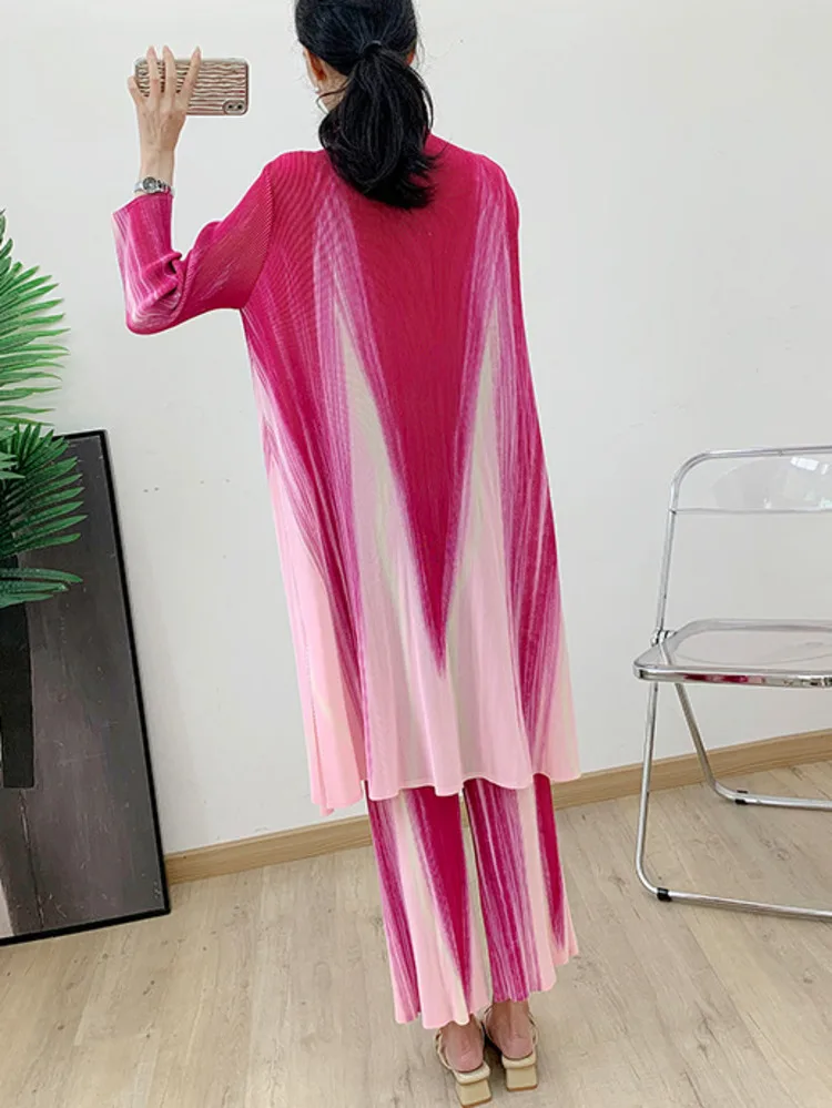 LANMREM Gradient Pants Sets Lapel Single Breasted Long Shirt With Wide Leg Pants Female Elegant Clothing 2024 Spring New 2DA3613