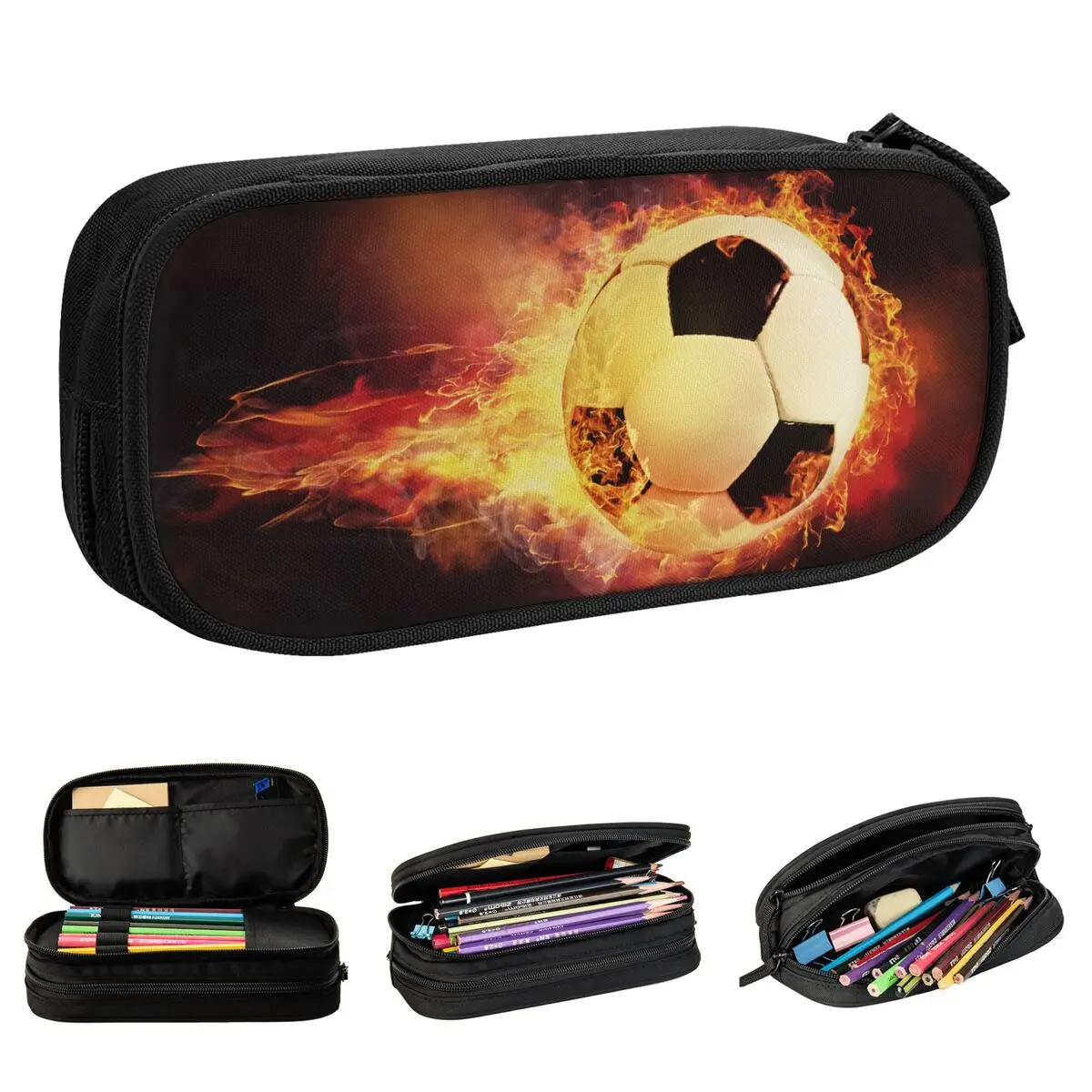 Fire Balls Pencil Case Lovely Soccer Football Sports Pen Box Bags for Student Large Storage School Supplies Gifts Pencilcases